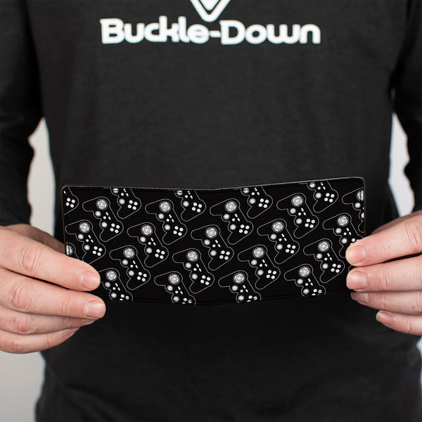 Buckle Down Bi-Fold Wallet - Gaming Controller Repeat Black White