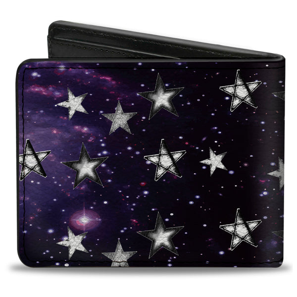 Buckle Down Bi-Fold Wallet - Glowing Stars In Space Black Purple White