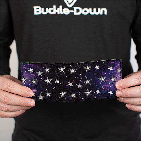 Buckle Down Bi-Fold Wallet - Glowing Stars In Space Black Purple White