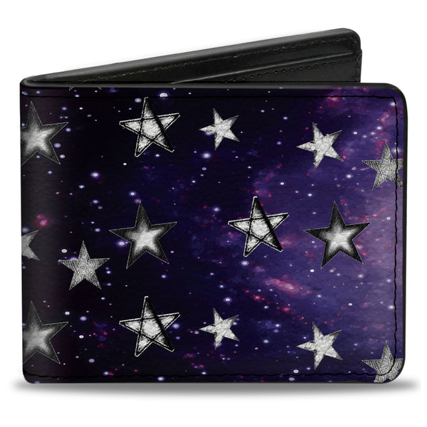 buckle down Bi-Fold Wallet - Glowing Stars in Space Black Purple White