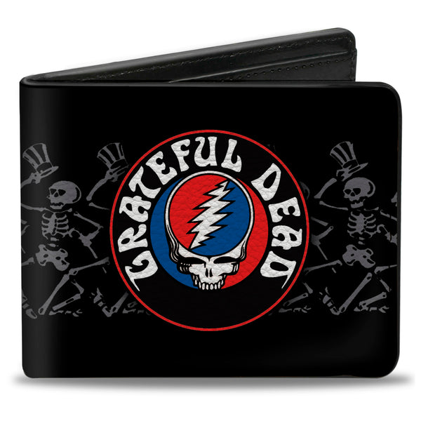 buckle down Bi-Fold Wallet - GRATEFUL DEAD Steal Your Face Logo Dancing Skeletons Black Gray Red White Blue