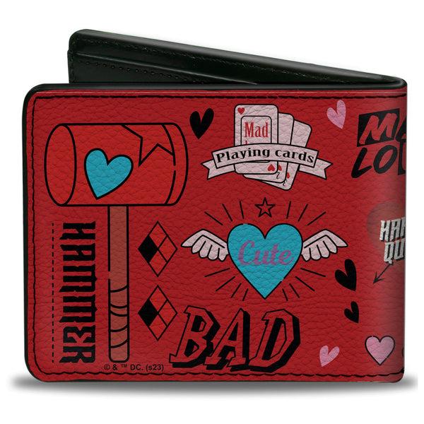 Buckle Down Bi-Fold Wallet - Harley Quinn GOOD NIGHT Anime Pose And Icons Collage Red/Black