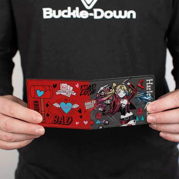 Buckle Down Bi-Fold Wallet - Harley Quinn GOOD NIGHT Anime Pose And Icons Collage Red/Black