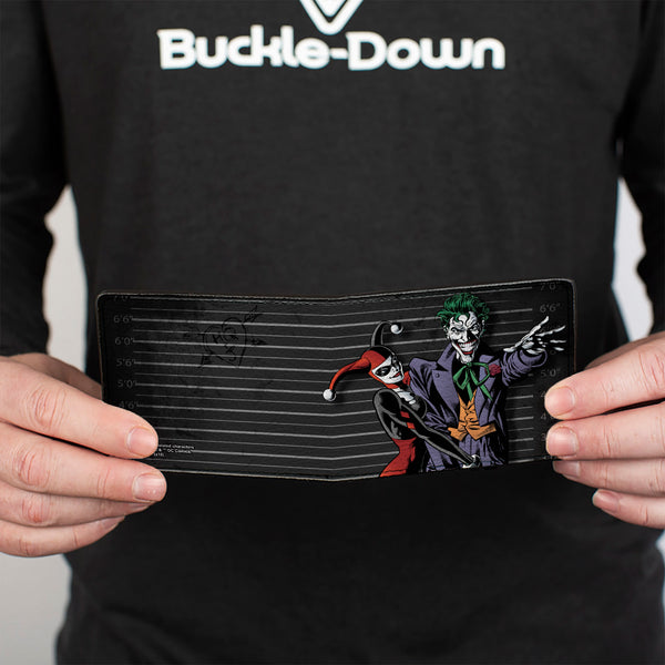 Buckle Down Bi-Fold Wallet - Harley Quinn Hugging Joker Pose Lineup Grays