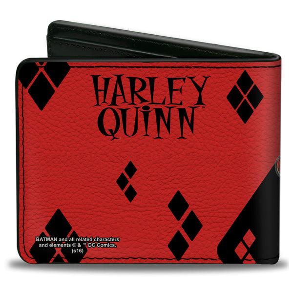 Buckle Down Bi-Fold Wallet - Harley Quinn Issue #20 LA Baseball Cover Pose Diamonds Black Red