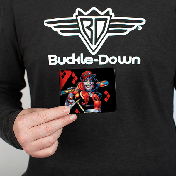 Buckle Down Bi-Fold Wallet - Harley Quinn Issue #20 LA Baseball Cover Pose Diamonds Black Red