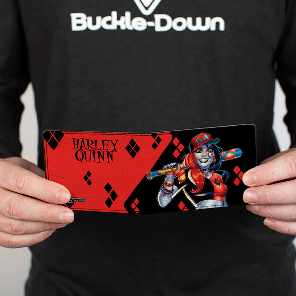 Buckle Down Bi-Fold Wallet - Harley Quinn Issue #20 LA Baseball Cover Pose Diamonds Black Red