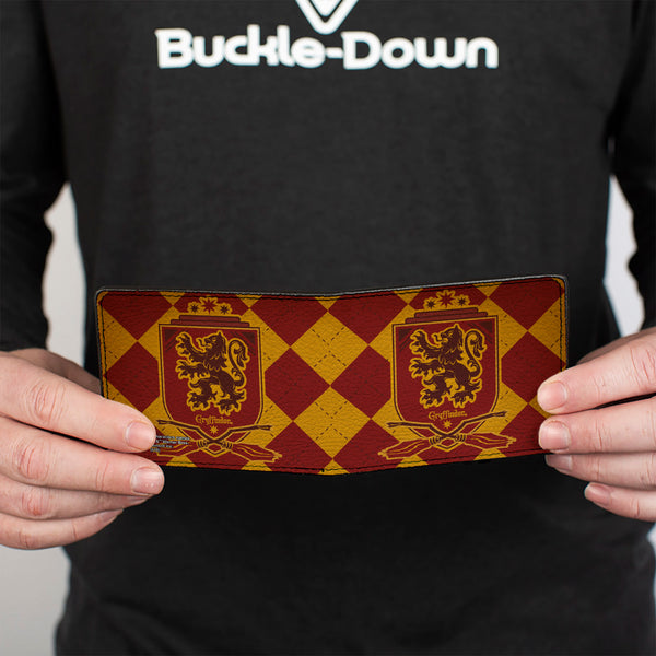 Buckle Down Bi-Fold Wallet - Harry Potter GRYFFINDOR Shield Brooms Argyle Gold Burgundy Reds