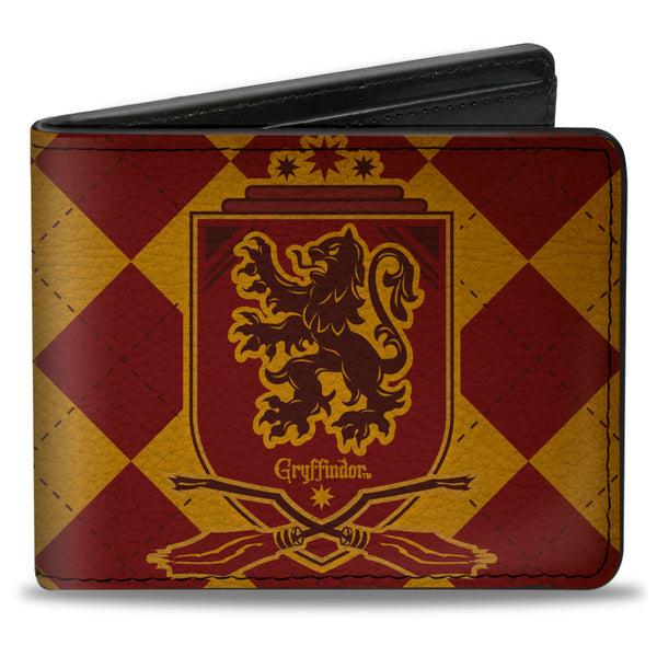 buckle down Bi-Fold Wallet - Harry Potter GRYFFINDOR Shield Brooms Argyle Gold Burgundy Reds