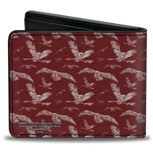 Buckle Down Bi-Fold Wallet - HARRY POTTER Hedwig Flying Poses Burgundy White Golds