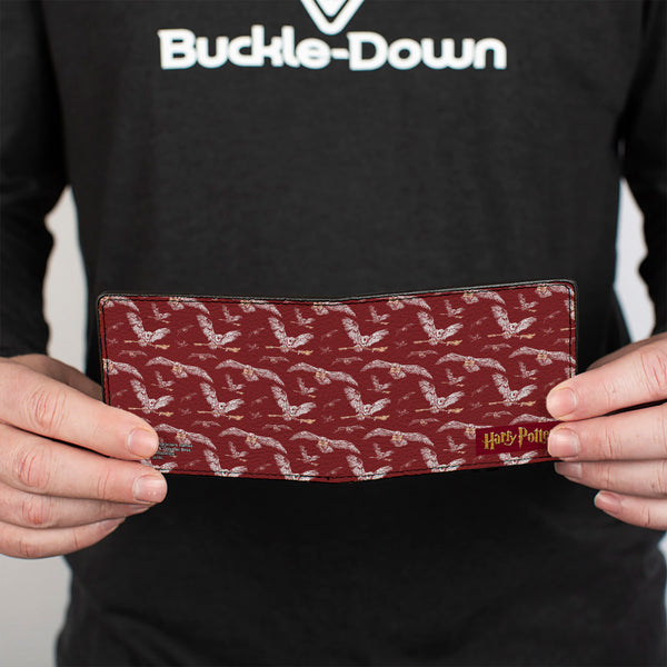 Buckle Down Bi-Fold Wallet - HARRY POTTER Hedwig Flying Poses Burgundy White Golds