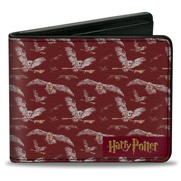 buckle down Bi-Fold Wallet - HARRY POTTER Hedwig Flying Poses Burgundy White Golds