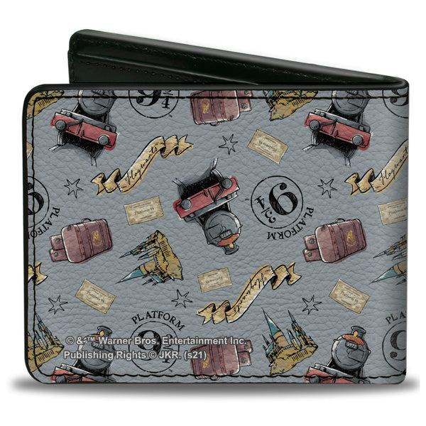 Buckle Down Bi-Fold Wallet - Harry Potter Hogwarts Express Icons Collage Sky Blue