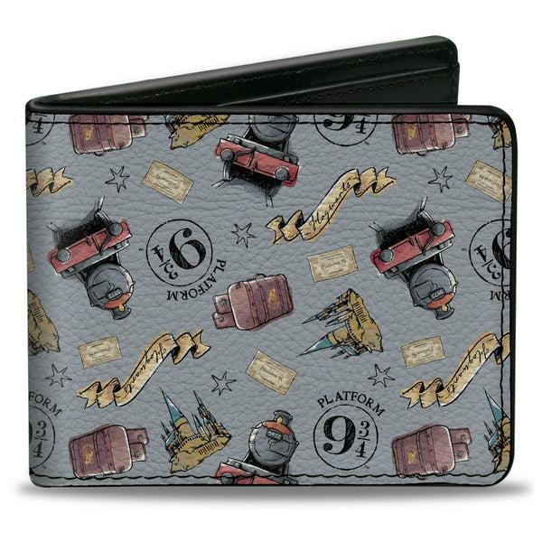 buckle down Bi-Fold Wallet - Harry Potter Hogwarts Express Icons Collage Sky Blue