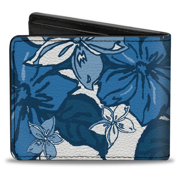 Buckle Down Bi-Fold Wallet - Hibiscus Collage White Blues
