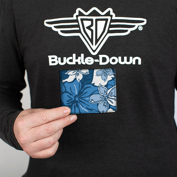 Buckle Down Bi-Fold Wallet - Hibiscus Collage White Blues