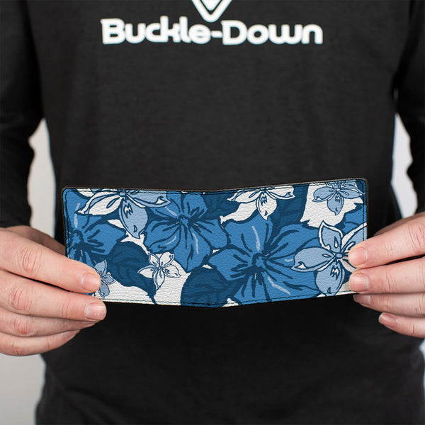 Buckle Down Bi-Fold Wallet - Hibiscus Collage White Blues