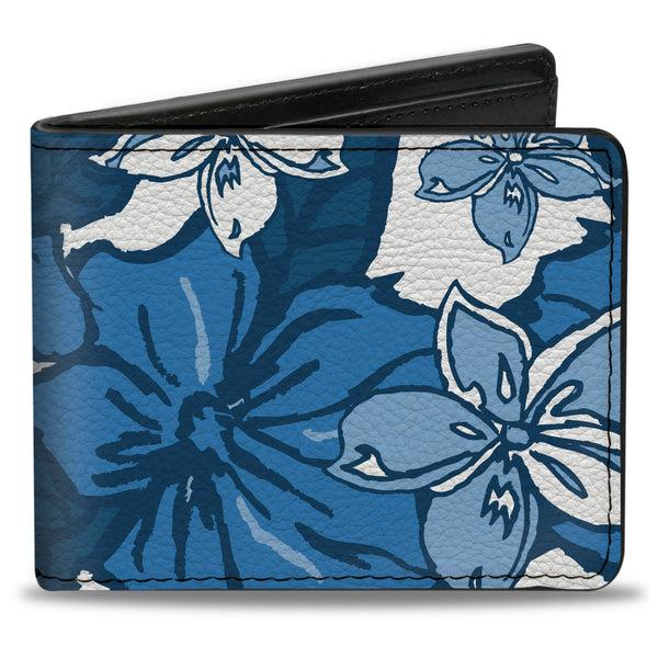buckle down Bi-Fold Wallet - Hibiscus Collage White Blues