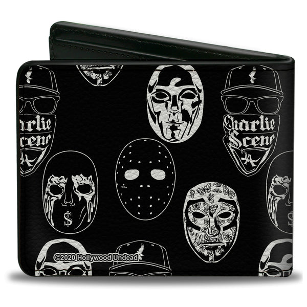 Buckle Down Bi-Fold Wallet - Hollywood Undead Mask Icons Scattered Black White