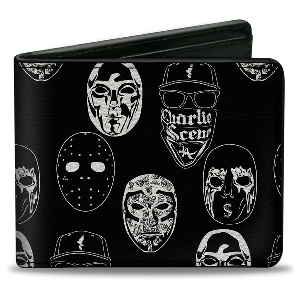 buckle down Bi-Fold Wallet - Hollywood Undead Mask Icons Scattered Black White