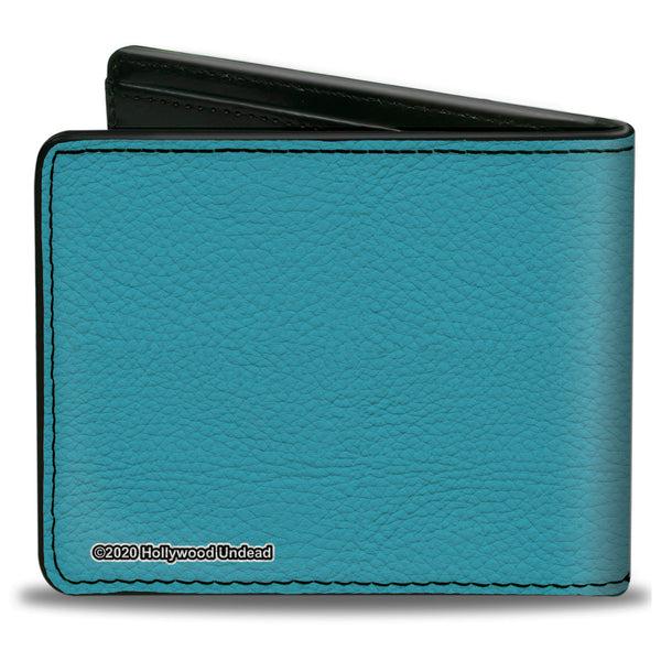 Buckle Down Bi-Fold Wallet - HOLLYWOOD UNDEAD Text Logo Dove & Grenade Icon Teal Black
