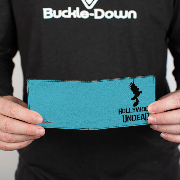 Buckle Down Bi-Fold Wallet - HOLLYWOOD UNDEAD Text Logo Dove & Grenade Icon Teal Black