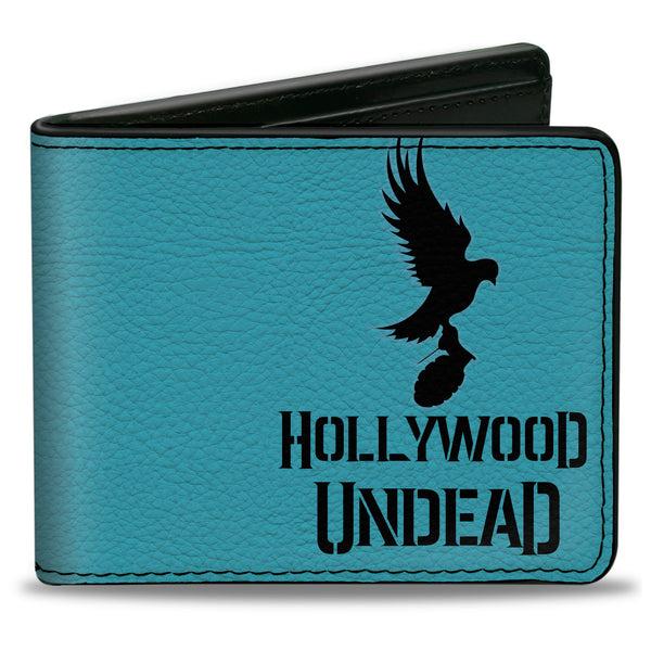 buckle down Bi-Fold Wallet - HOLLYWOOD UNDEAD Text Logo Dove & Grenade Icon Teal Black