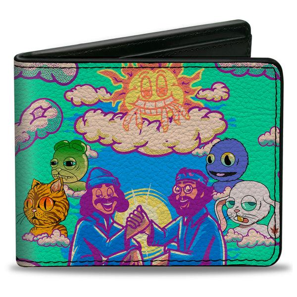 buckle down Bi-Fold Wallet - HOMIES IN DREAMLAND Cheech and Chong Pose with Homies Characters Smoke Clouds Blue