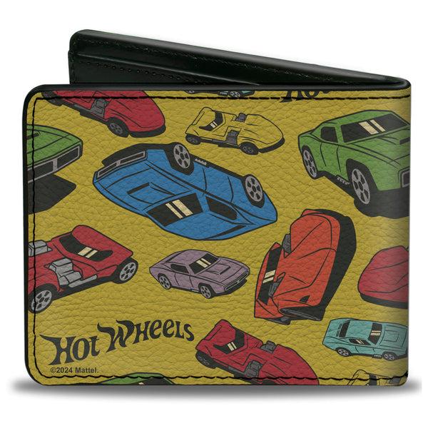Buckle Down Bi-Fold Wallet - HOT WHEELS Cars Scattered Yellow/Multi Color