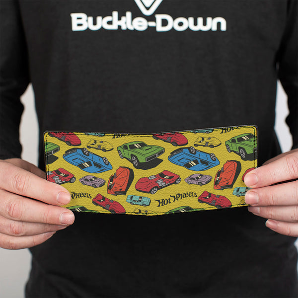 Buckle Down Bi-Fold Wallet - HOT WHEELS Cars Scattered Yellow/Multi Color