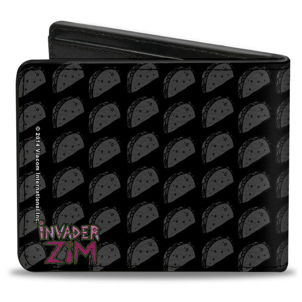 Buckle Down Bi-Fold Wallet - Invader Zim GIR TACOS Pose Taco Monogram Black/Gray