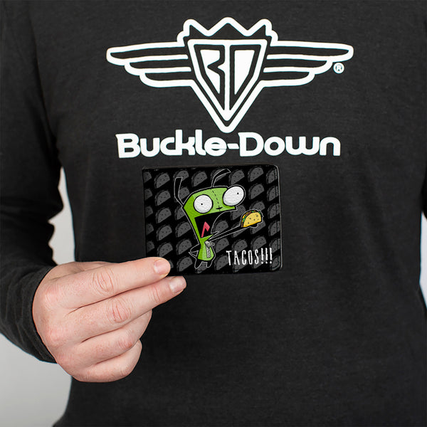 Buckle Down Bi-Fold Wallet - Invader Zim GIR TACOS Pose Taco Monogram Black/Gray