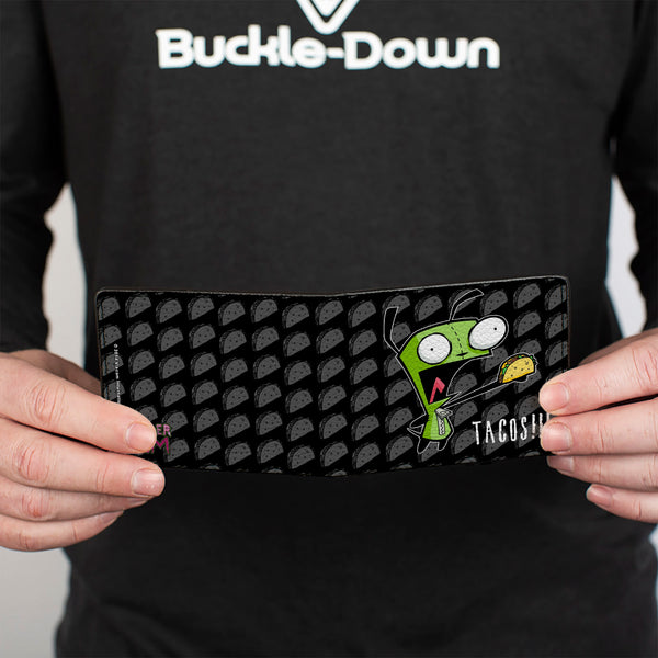 Buckle Down Bi-Fold Wallet - Invader Zim GIR TACOS Pose Taco Monogram Black/Gray