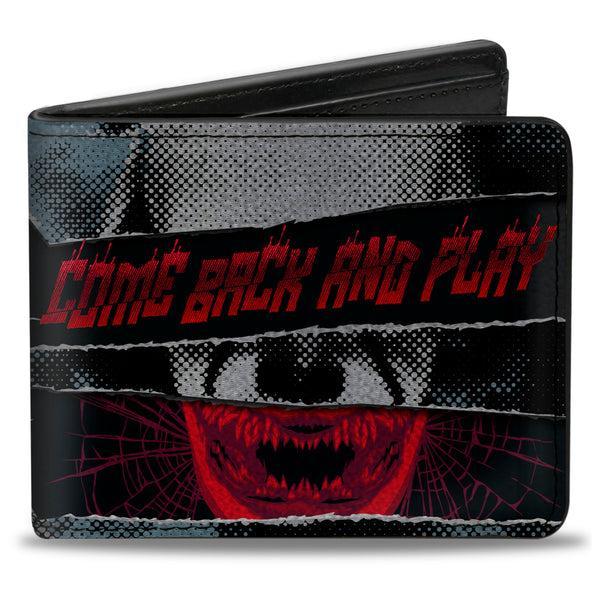 buckle down Bi-Fold Wallet - IT Chapter Two Pennywise COME BACK AND PLAY Collage Black White Reds Blues