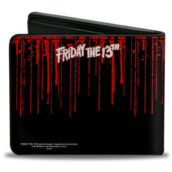 Buckle Down Bi-Fold Wallet - JASON VOORHEES Jason Mask4 + FRIDAY THE 13th Blood Splatter Black Red White
