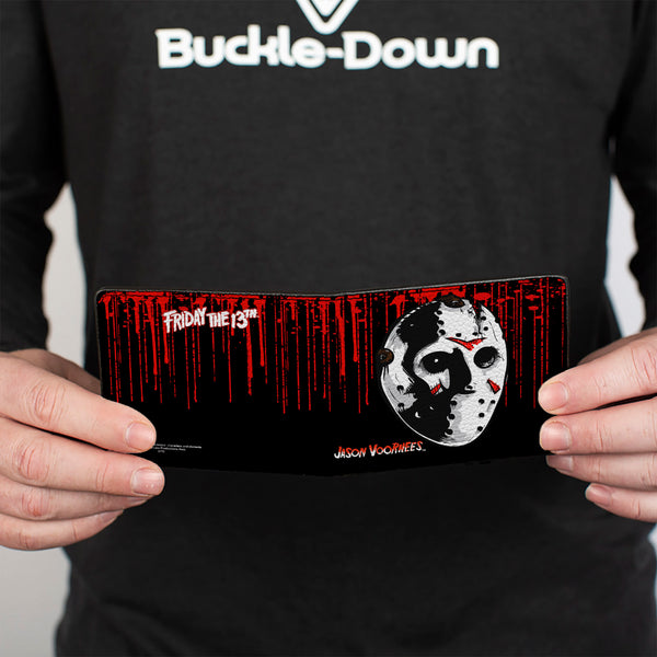 Buckle Down Bi-Fold Wallet - JASON VOORHEES Jason Mask4 + FRIDAY THE 13th Blood Splatter Black Red White