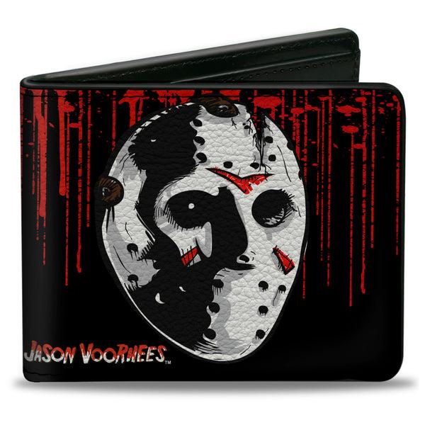 buckle down Bi-Fold Wallet - JASON VOORHEES Jason Mask4 + FRIDAY THE 13th Blood Splatter Black Red White