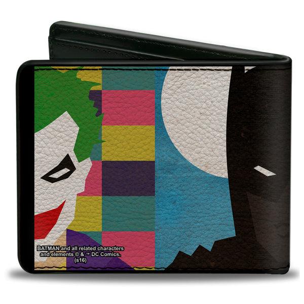 Buckle Down Bi-Fold Wallet - Joker Batman Face Juxtaposition Multi Color Blue White