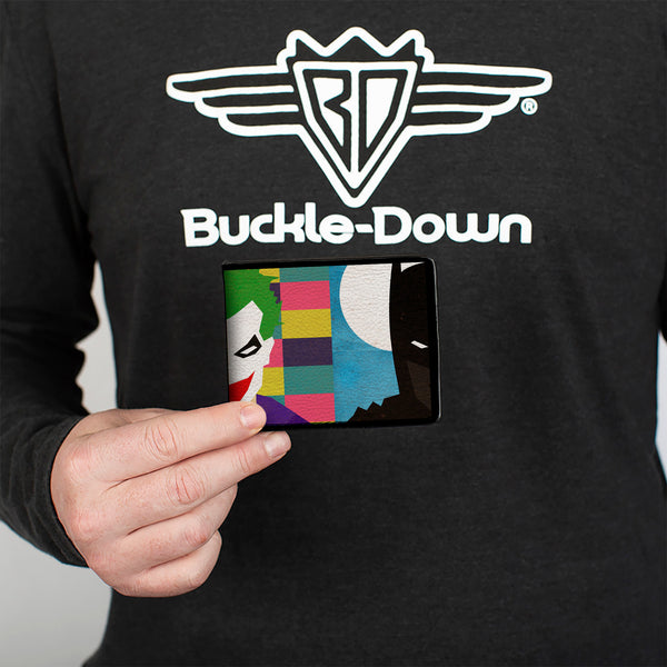 Buckle Down Bi-Fold Wallet - Joker Batman Face Juxtaposition Multi Color Blue White