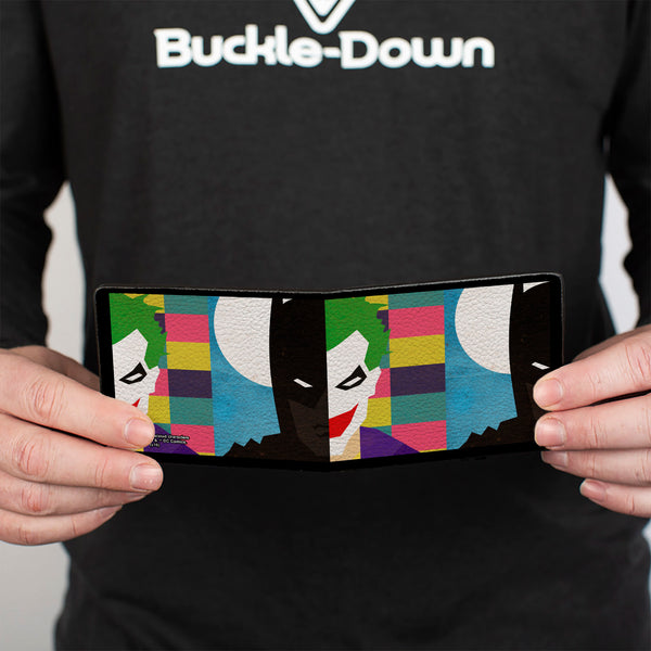 Buckle Down Bi-Fold Wallet - Joker Batman Face Juxtaposition Multi Color Blue White