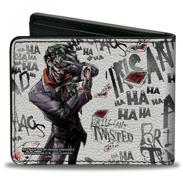 Buckle Down Bi-Fold Wallet - Joker BRILLIANT-TWISTED-INSANE-MAD PSYCHO Pose Cards White Grays