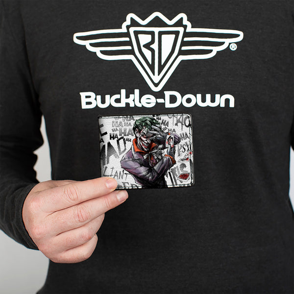 Buckle Down Bi-Fold Wallet - Joker BRILLIANT-TWISTED-INSANE-MAD PSYCHO Pose Cards White Grays