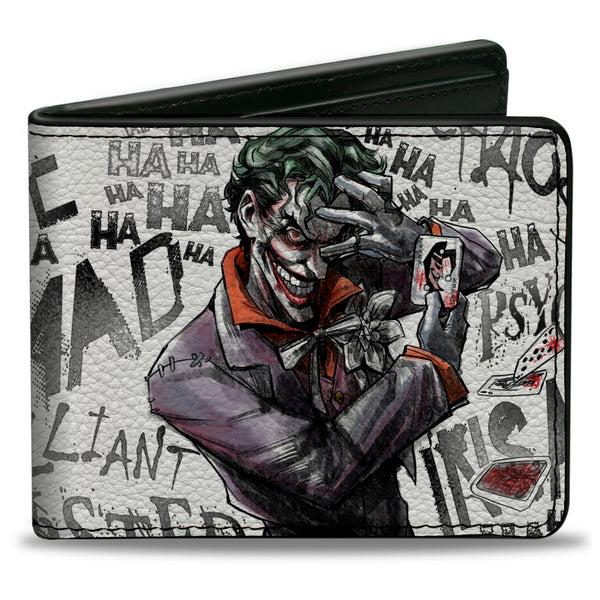 buckle down Bi-Fold Wallet - Joker BRILLIANT-TWISTED-INSANE-MAD PSYCHO Pose Cards White Grays