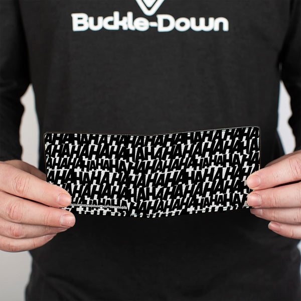 Buckle Down Bi-Fold Wallet - Joker HA HA HA Text White Black
