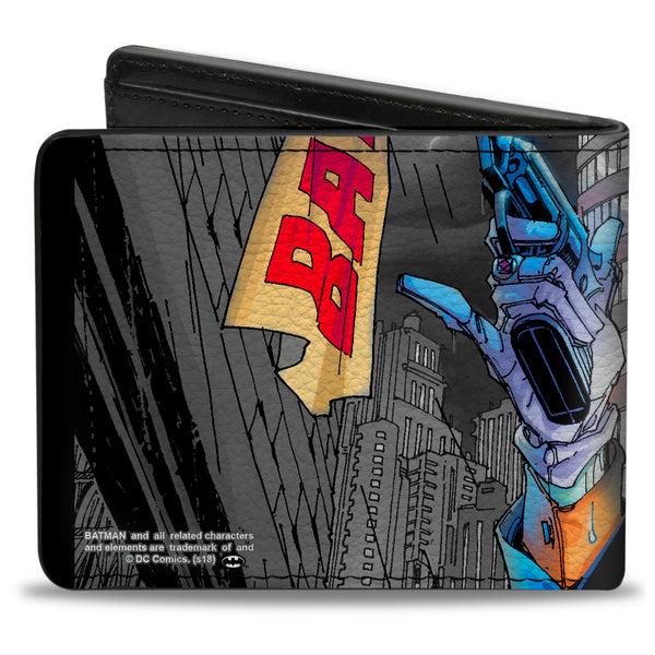 Buckle Down Bi-Fold Wallet - Joker Smiling Gun BANG Alley Pose CLOSE-UP