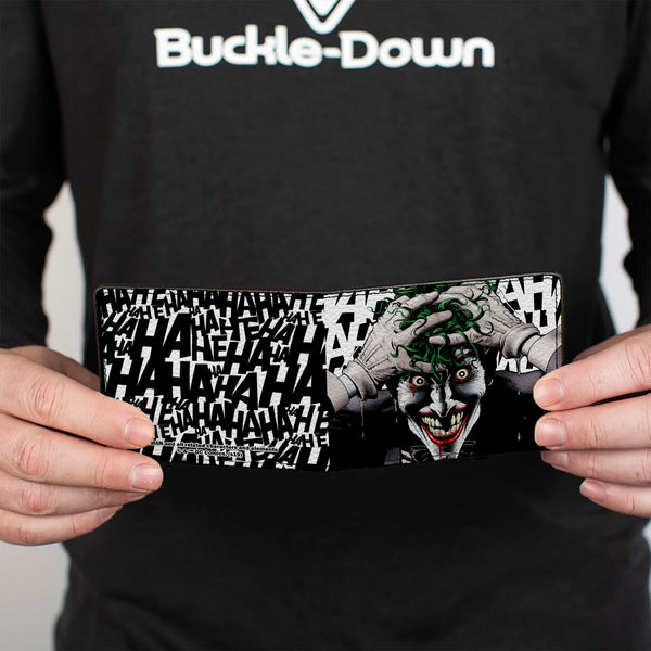 Buckle Down Bi-Fold Wallet - Joker The Killing Joke Holding Head Pose HAHAHA White Black