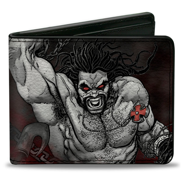 buckle down Bi-Fold Wallet - Lobo Action Pose Justice League Forever Evil Issue 23 2 Cover Pose Grays Reds