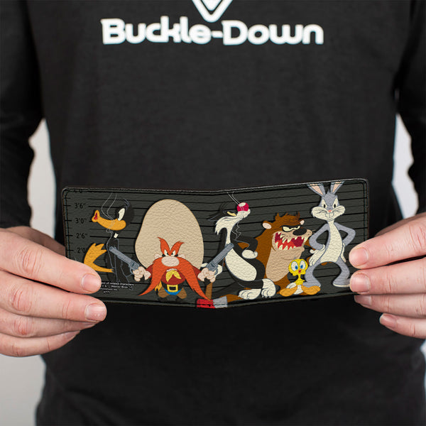 Buckle Down Bi-Fold Wallet - Looney Tunes 6-Character Group Lineup Gray Black