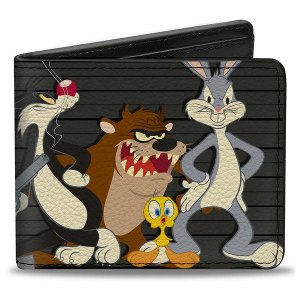 buckle down Bi-Fold Wallet - Looney Tunes 6-Character Group Lineup Gray Black