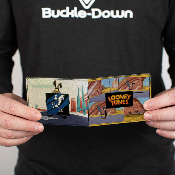Buckle Down Bi-Fold Wallet - LOONEY TUNES Wile E. Coyote And Road Runner Scene Blocks